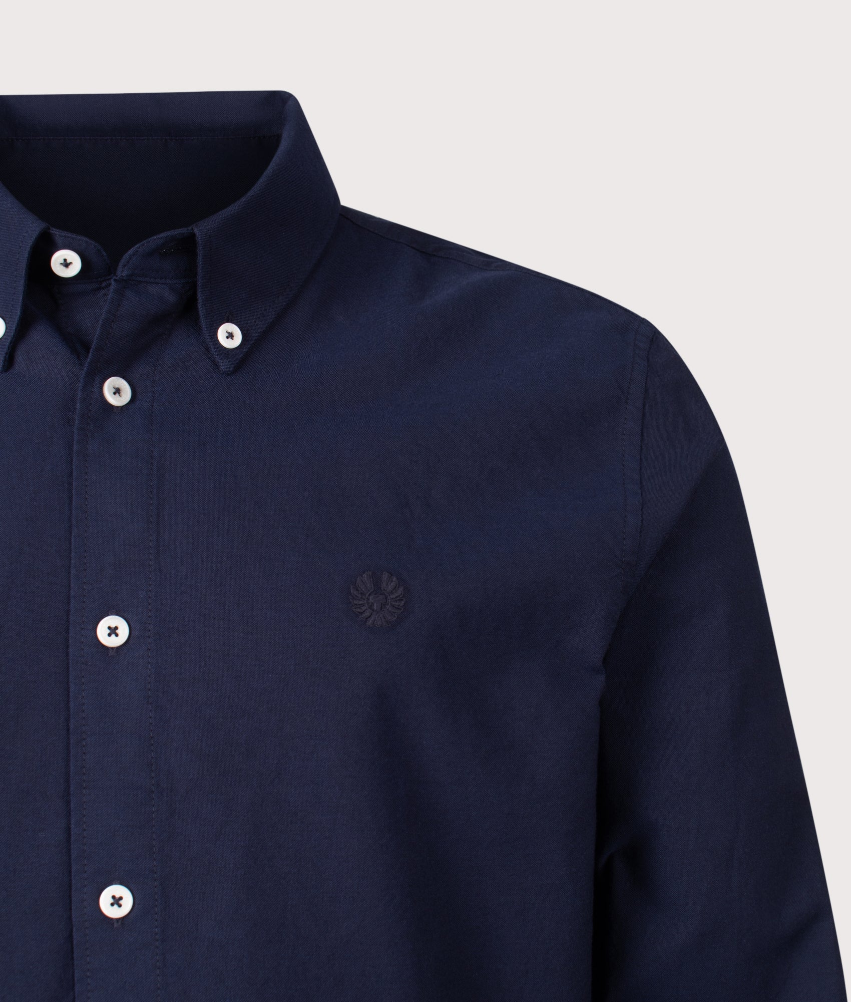 Belstaff Slim Fit Street Shirt in Dark Ink at EQVVS Menswear. Detail shot.