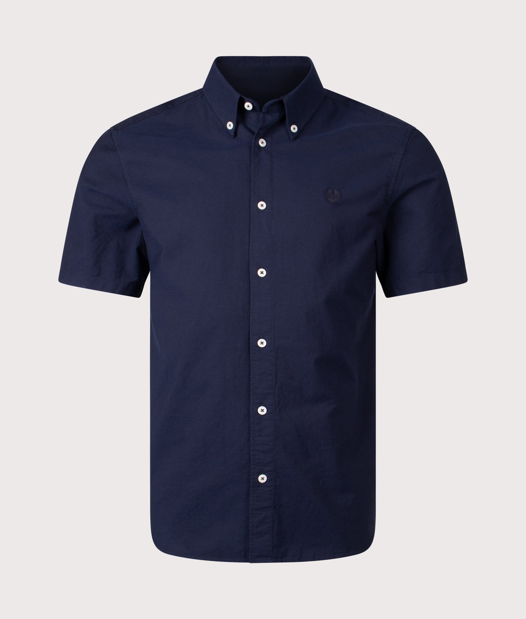 Belstaff Slim Fit Short Sleeve Street Shirt in Dark Ink at EQVVS Menswear. Front shot.