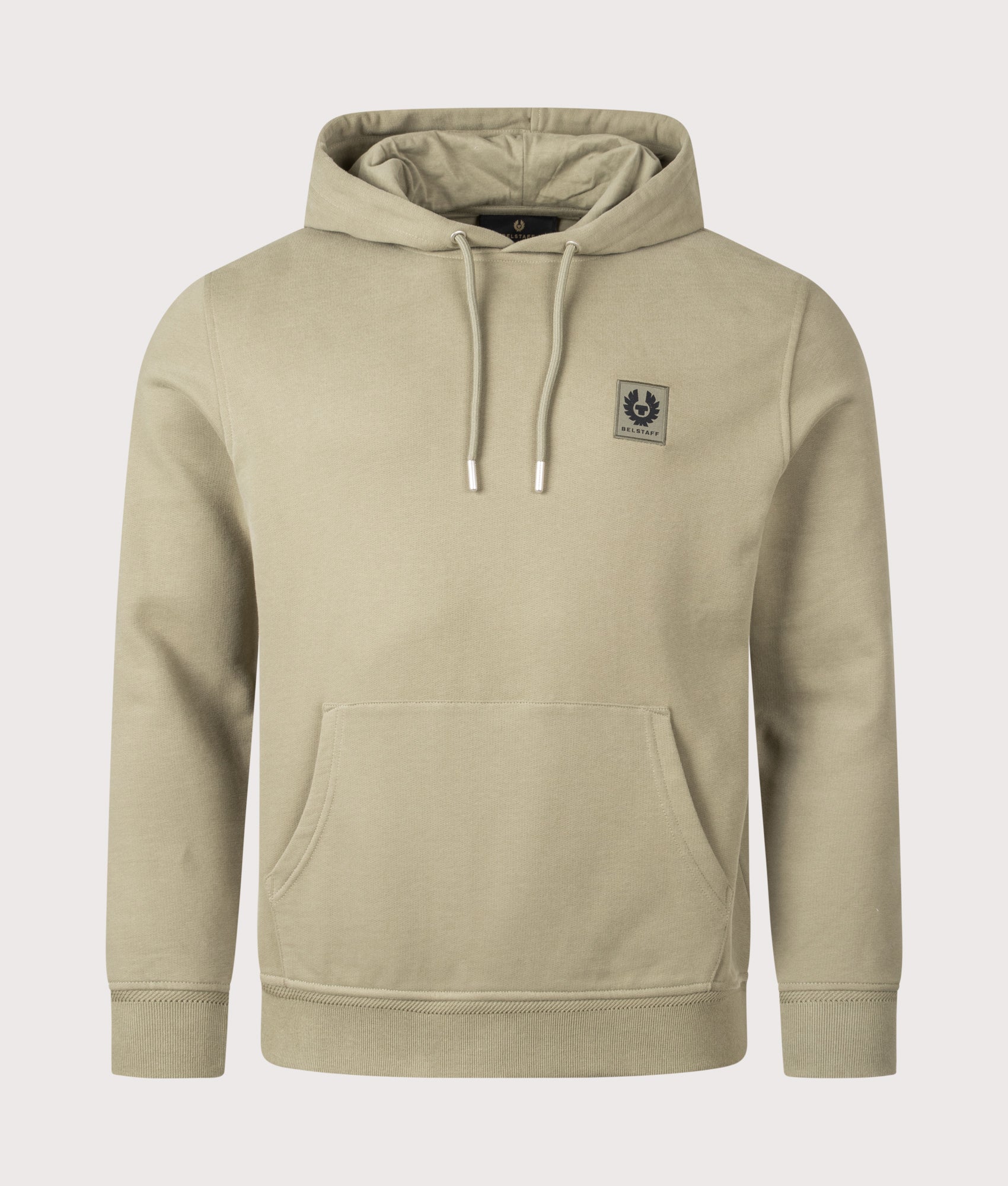 Belstaff Hoodie in Fatigue Green at EQVVS Menswear. Front shot.