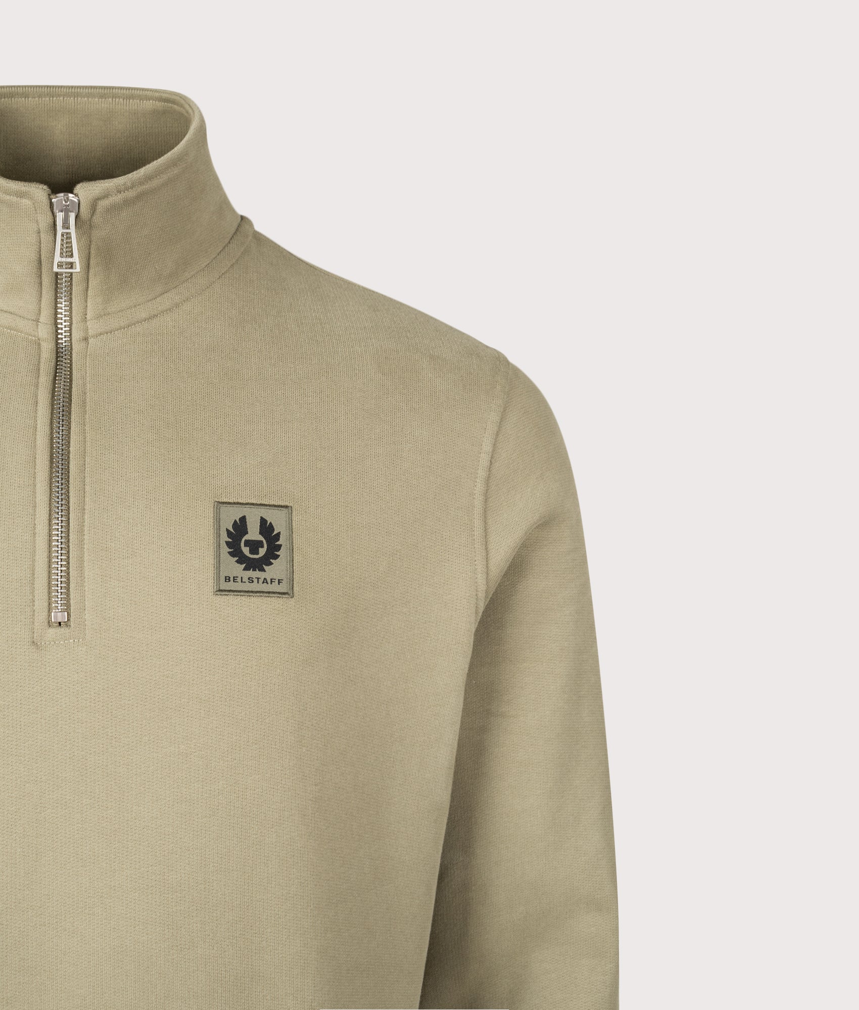 Quarter Zip Sweatshirt in Fatigue Green | 100% Cotton | Belstaff | EQVVS | Front detail shot 