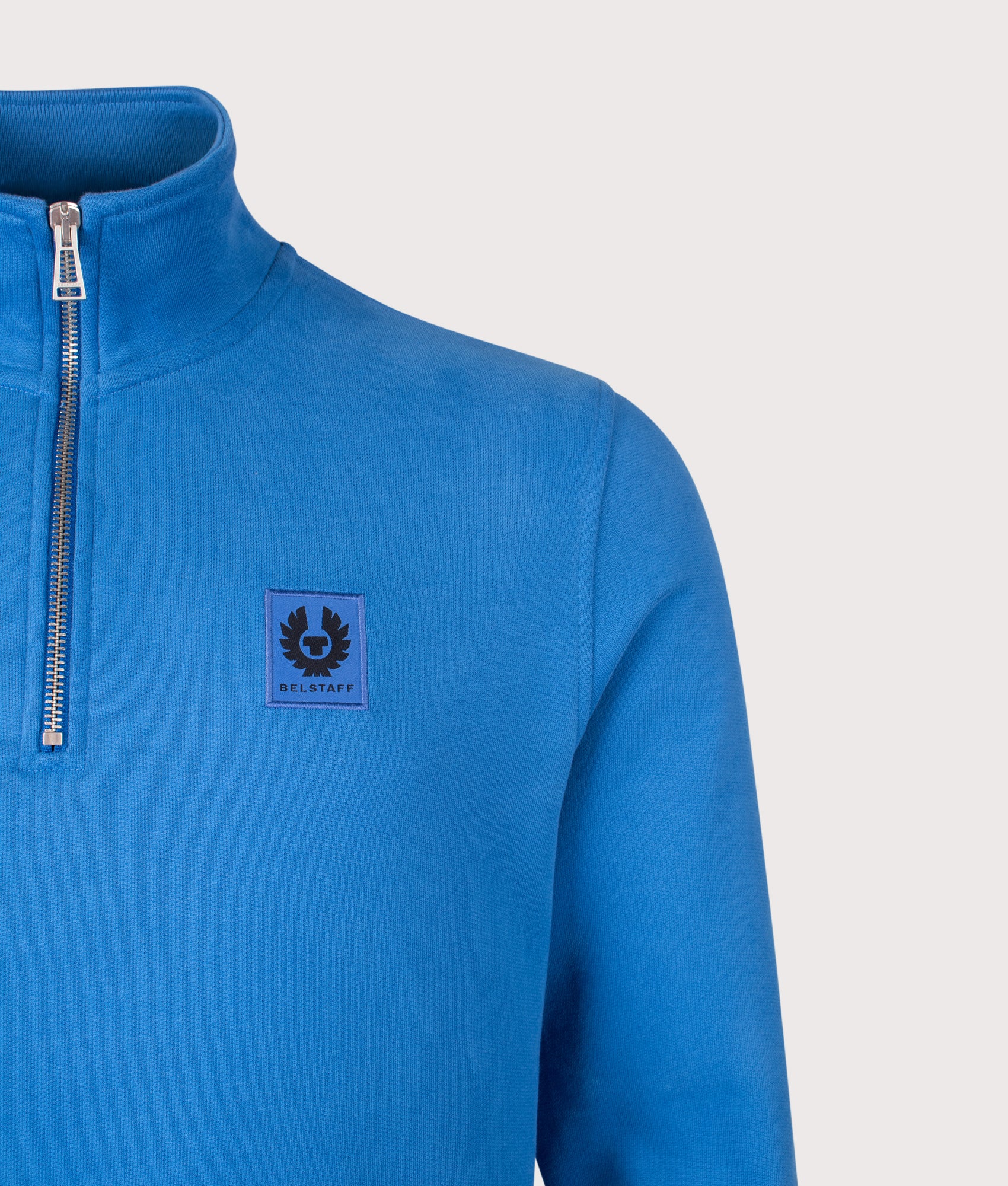 Quarter Zip Sweatshirt in Marine Blue | 100% Cotton | Belstaff | EQVVS | Front detail shot 
