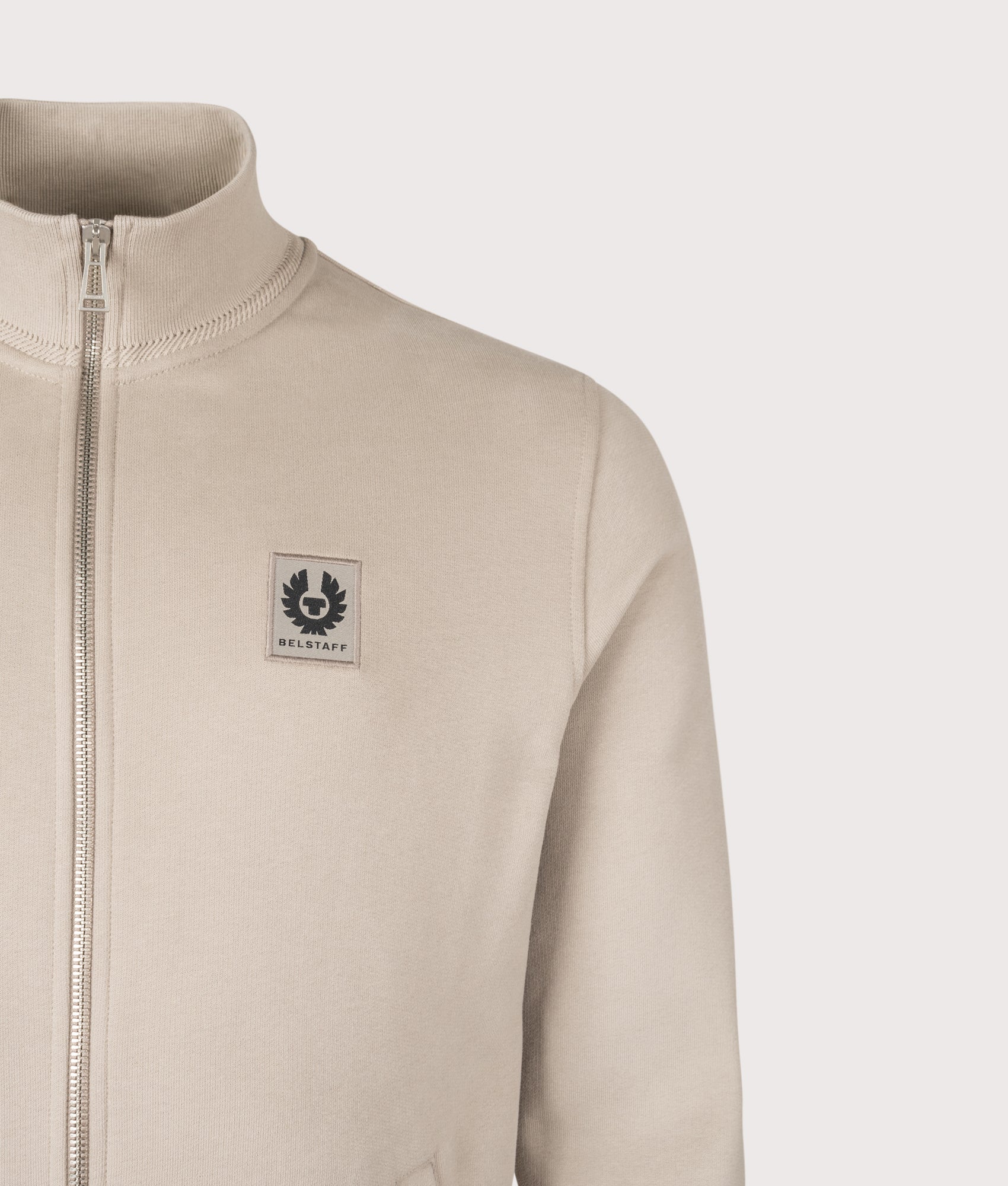 Full Zip Sweatshirt in Dark Sand | 100% Cotton | Belstaff | EQVVS | Front detail shot 