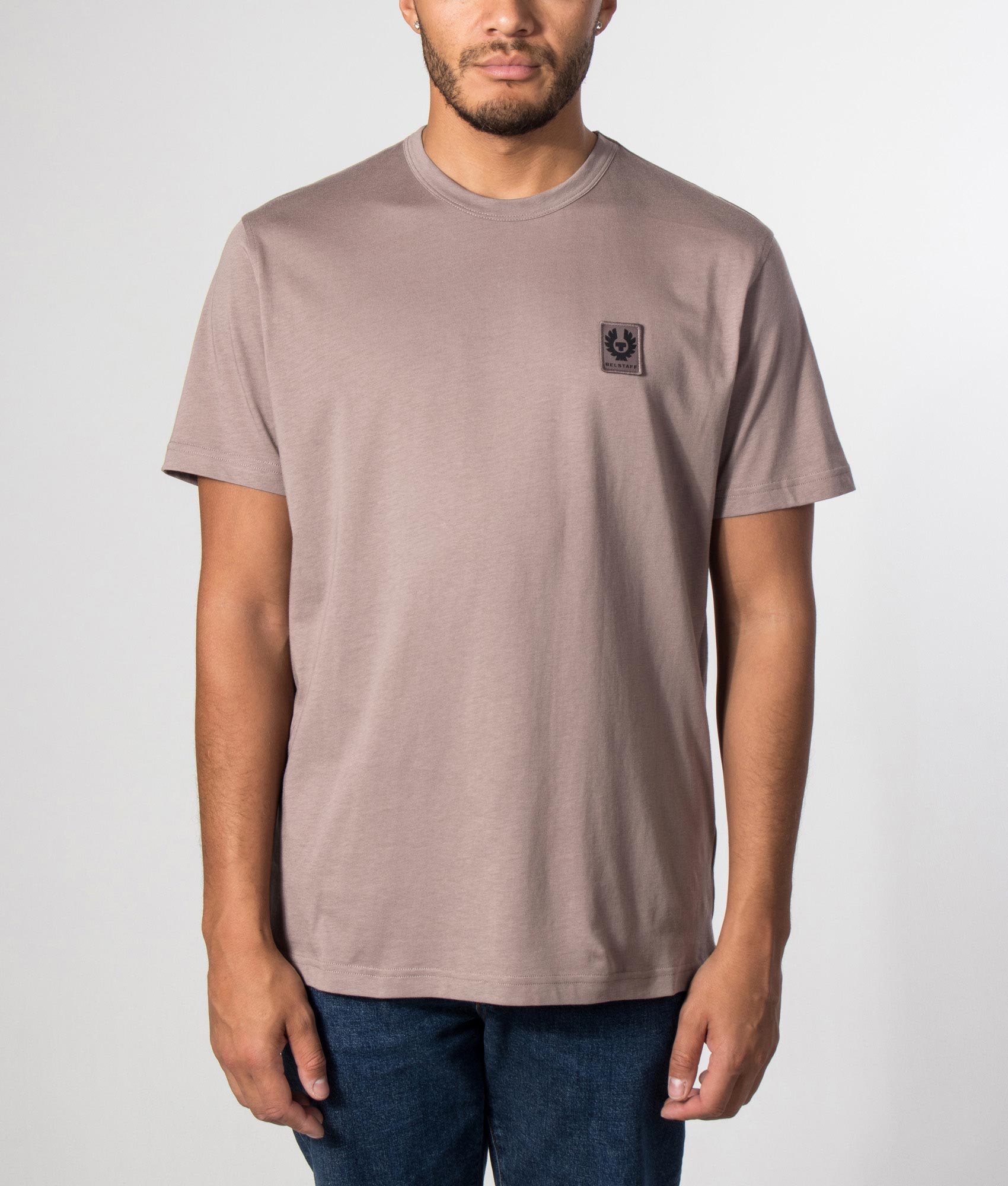 Belstaff Regular Fit Belstaff T-Shirt in Asphalt at EQVVS Menswear. Model front shot.