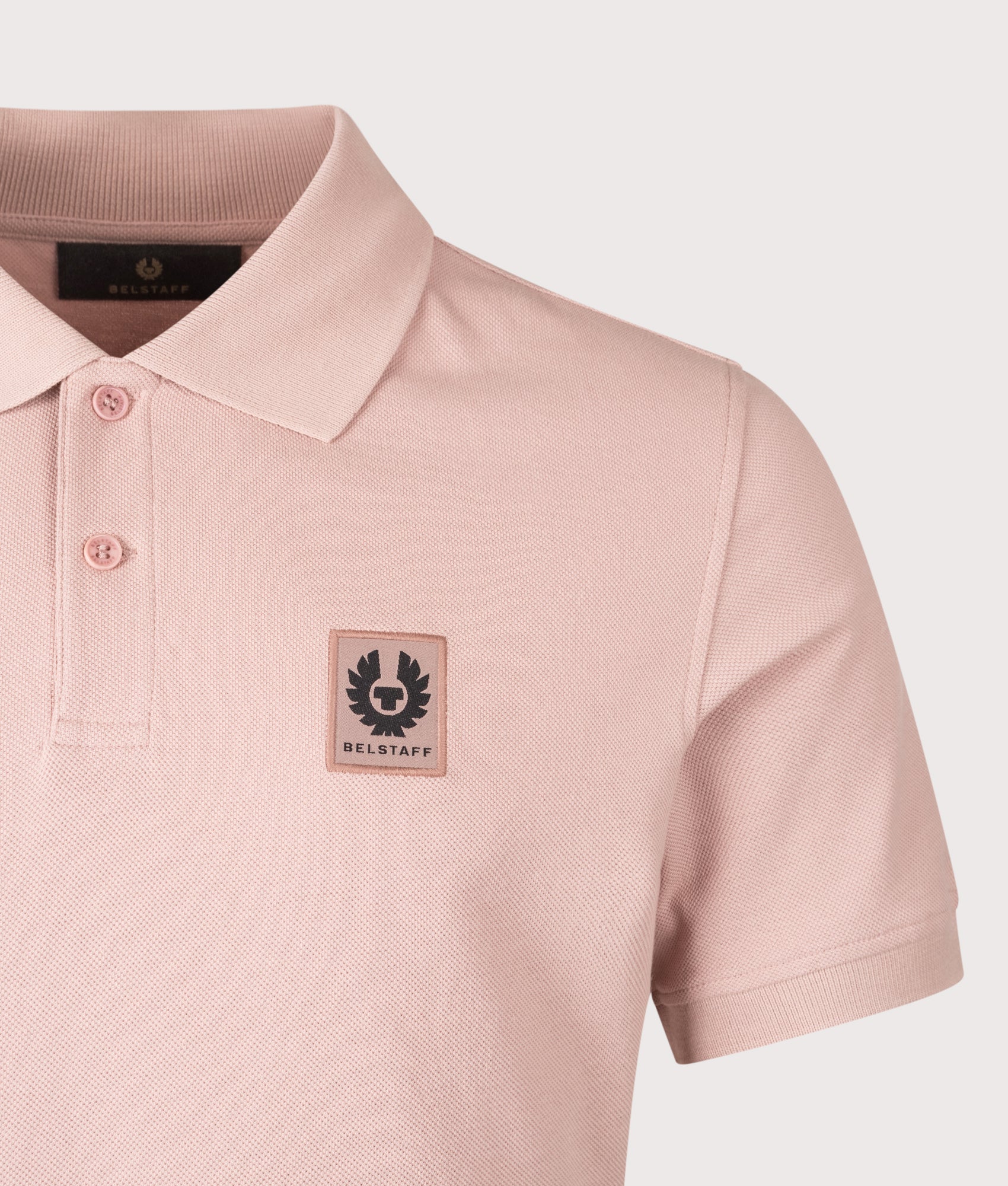 Belstaff Polo Shirt in Dusk Pink | Belstaff | EQVVS | Front detail shot 