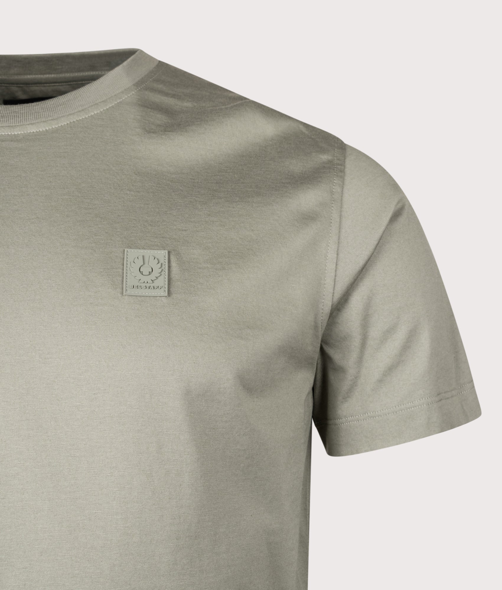 Belstaff Steel T-Shirt in Lichen at EQVVS Menswear. Detail shot.