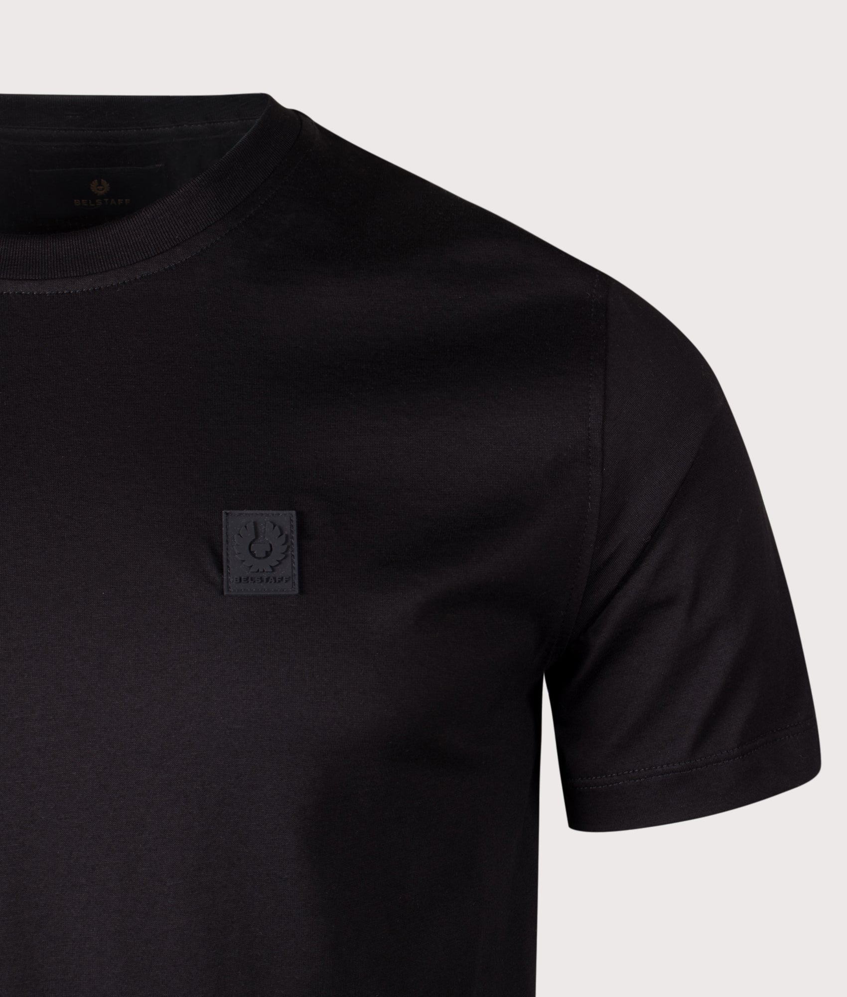 Belstaff Steel T-Shirt in Black at EQVVS Menswear. Detail shot.