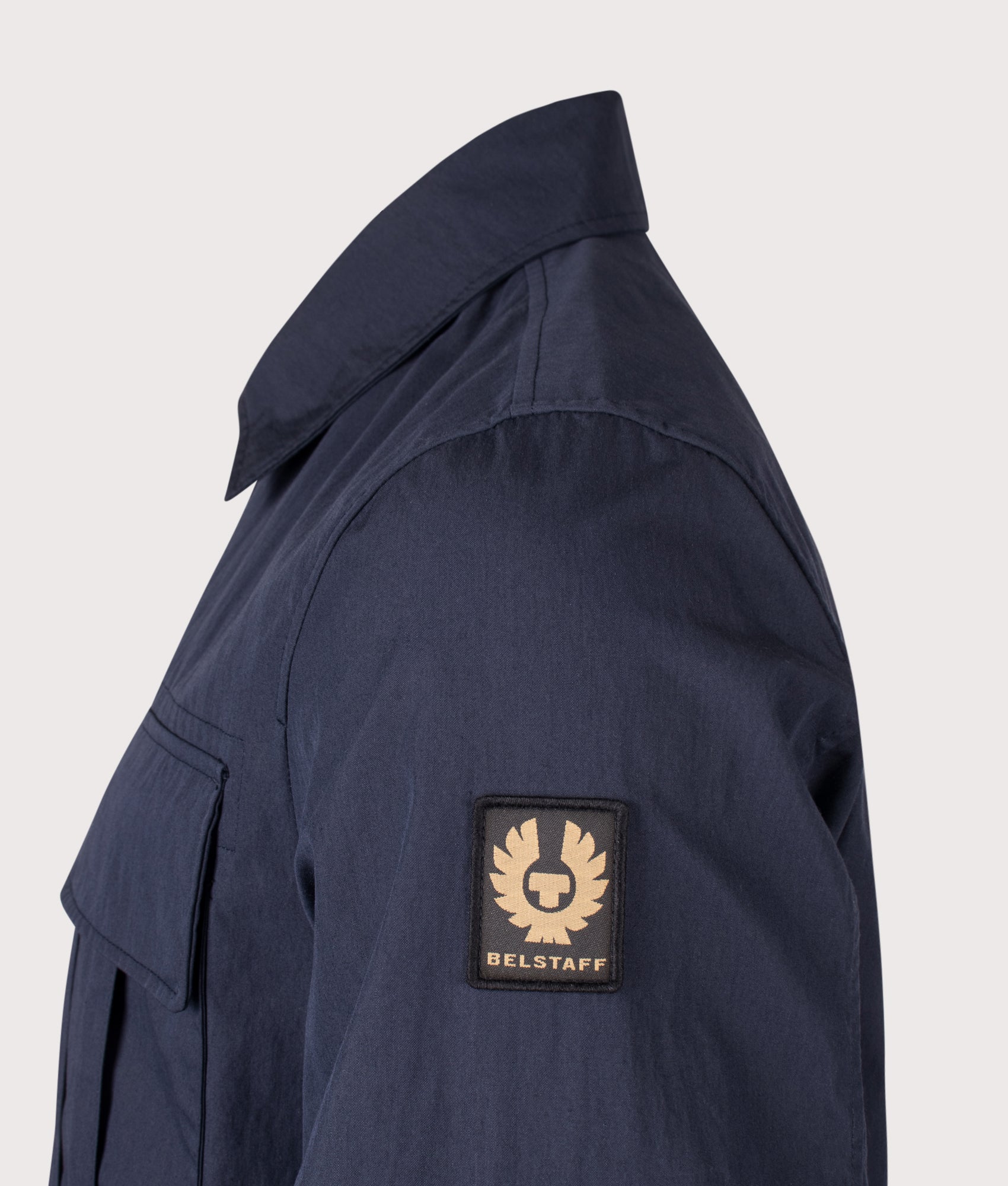 Cargo Overshirt in Dark Ink by Belstaff. Shot by EQVVS. Detail shot.