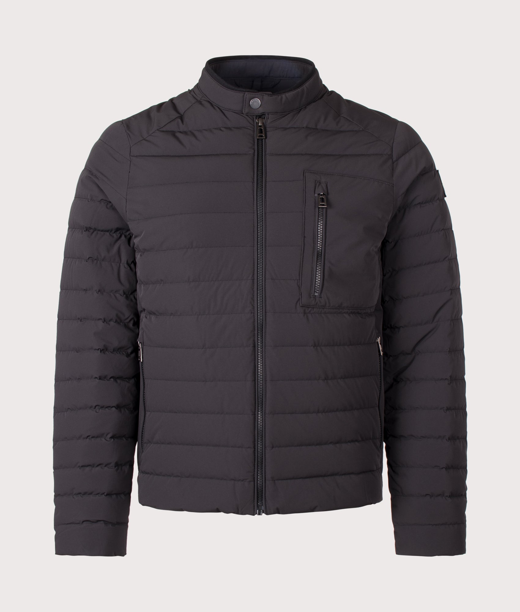 Belstaff Regular Fit Chassis Jacket in Black at EQVVS Menswear. Front shot.