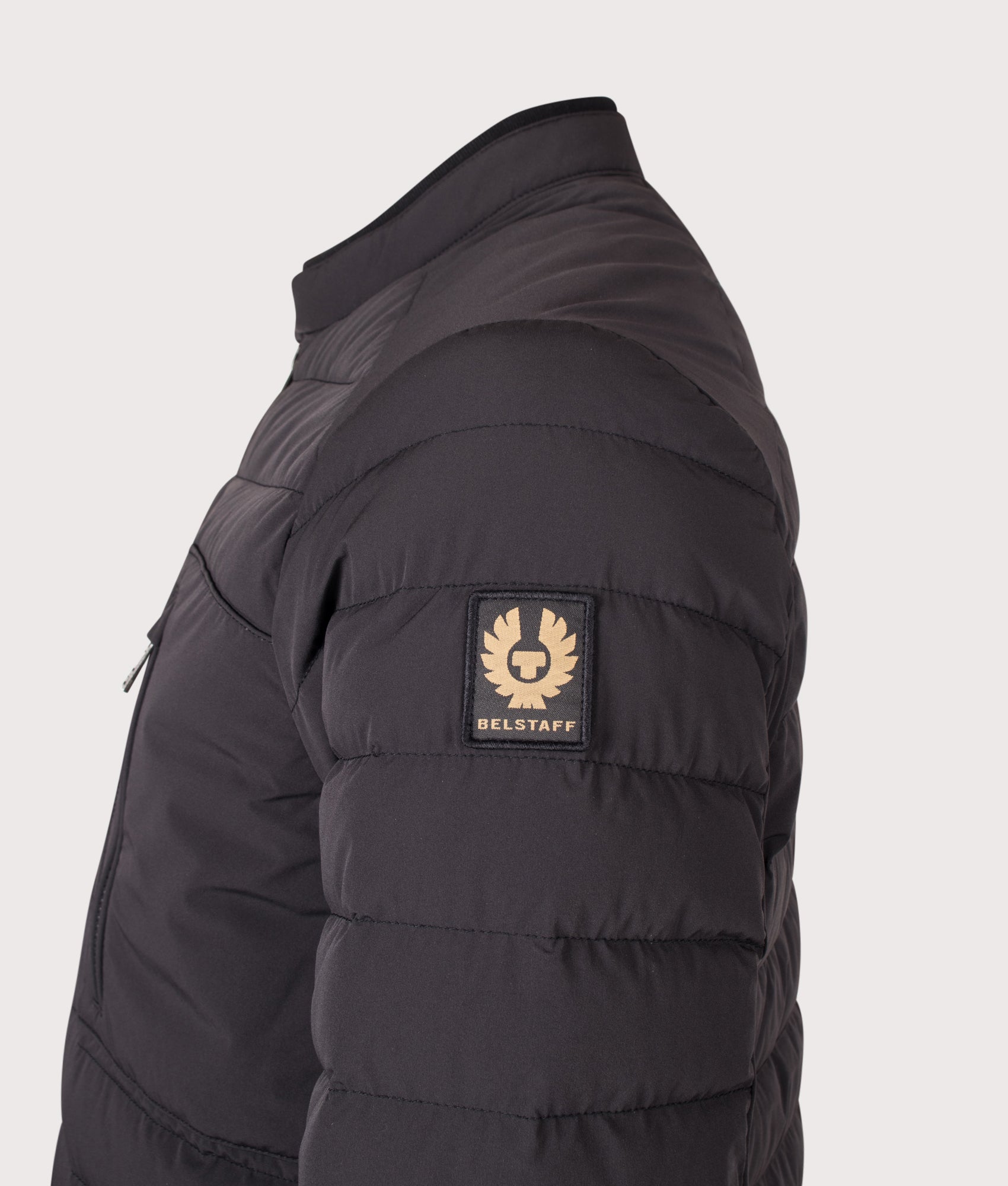 Belstaff Regular Fit Chassis Jacket in Black at EQVVS Menswear. Detail shot.