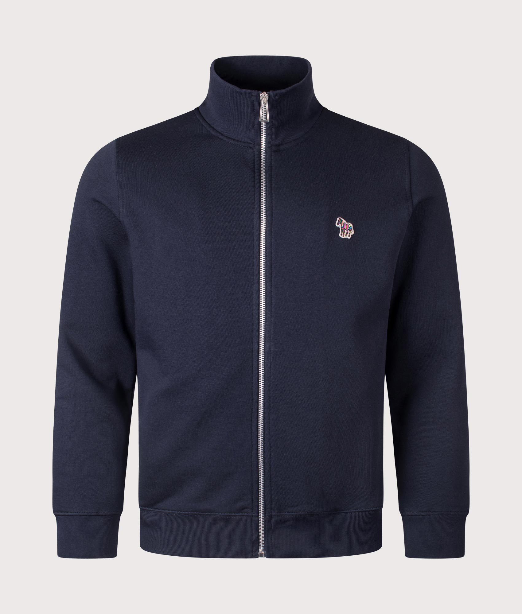 Zip Through Zebra Sweatshirt in Very Dark Navy by PS Paul Smith at EQVVS. Front Angle Shot. 