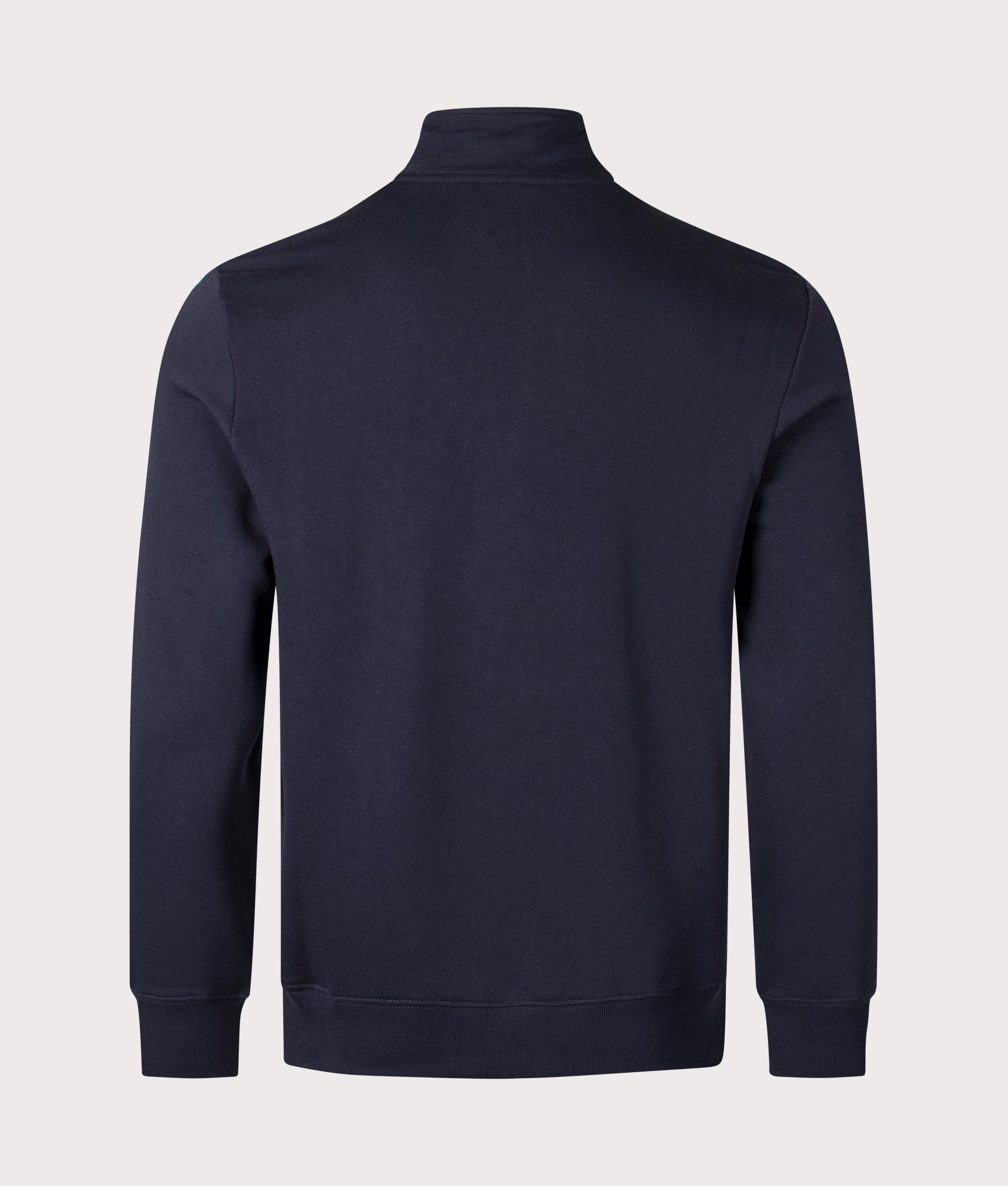 PS Paul Smith Quarter Zip Zebra Logo Sweatshirt in Very Dark Navy at EQVVS Menswear. Back shot.
