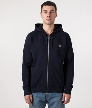 PS Paul Smith Zebra Logo Zip Through Hoodie in Dark Navy at EQVVS Front model Shot