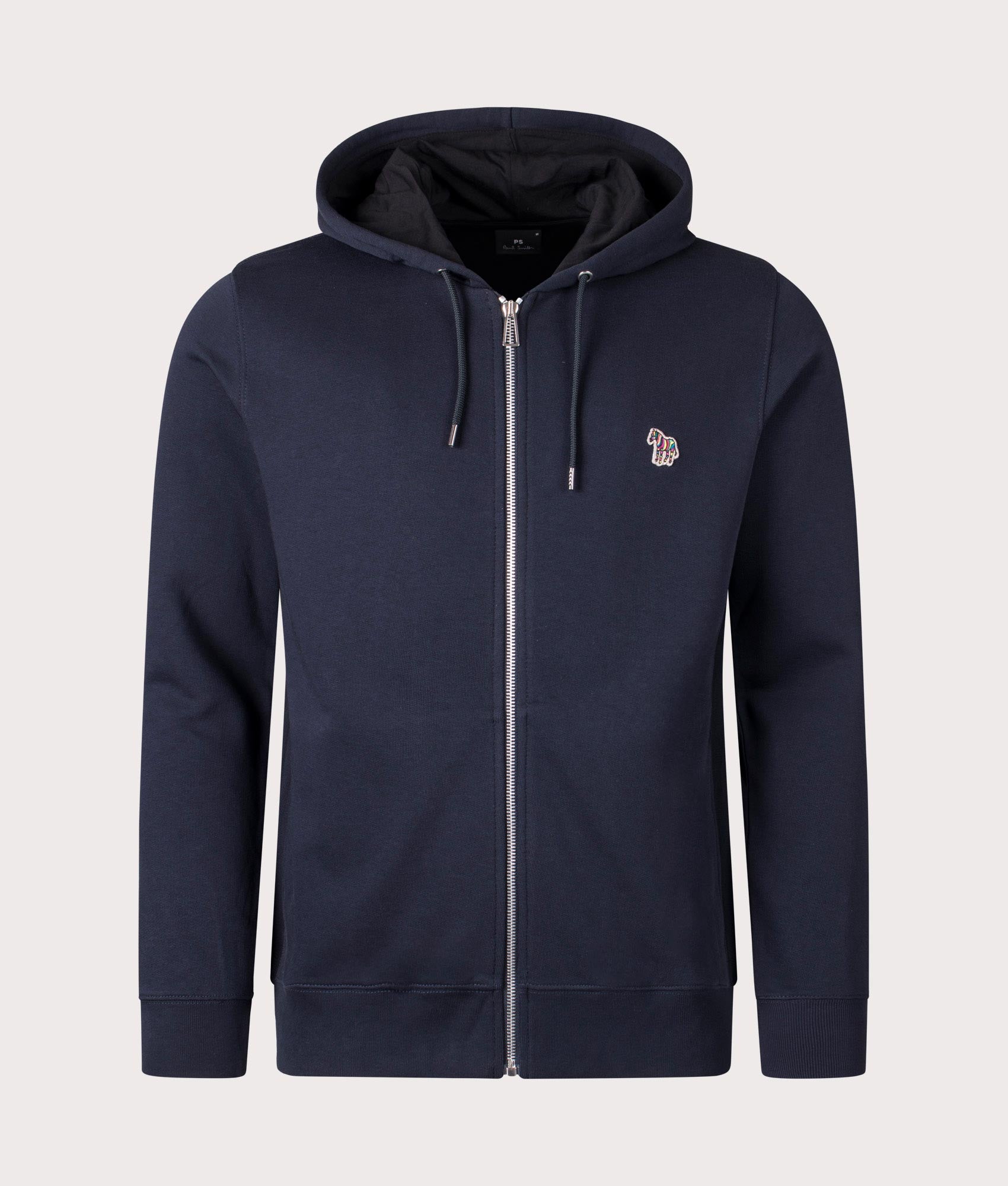 PS Paul Smith Zebra Logo Zip Through Hoodie in Dark Navy at EQVVS Front Shot
