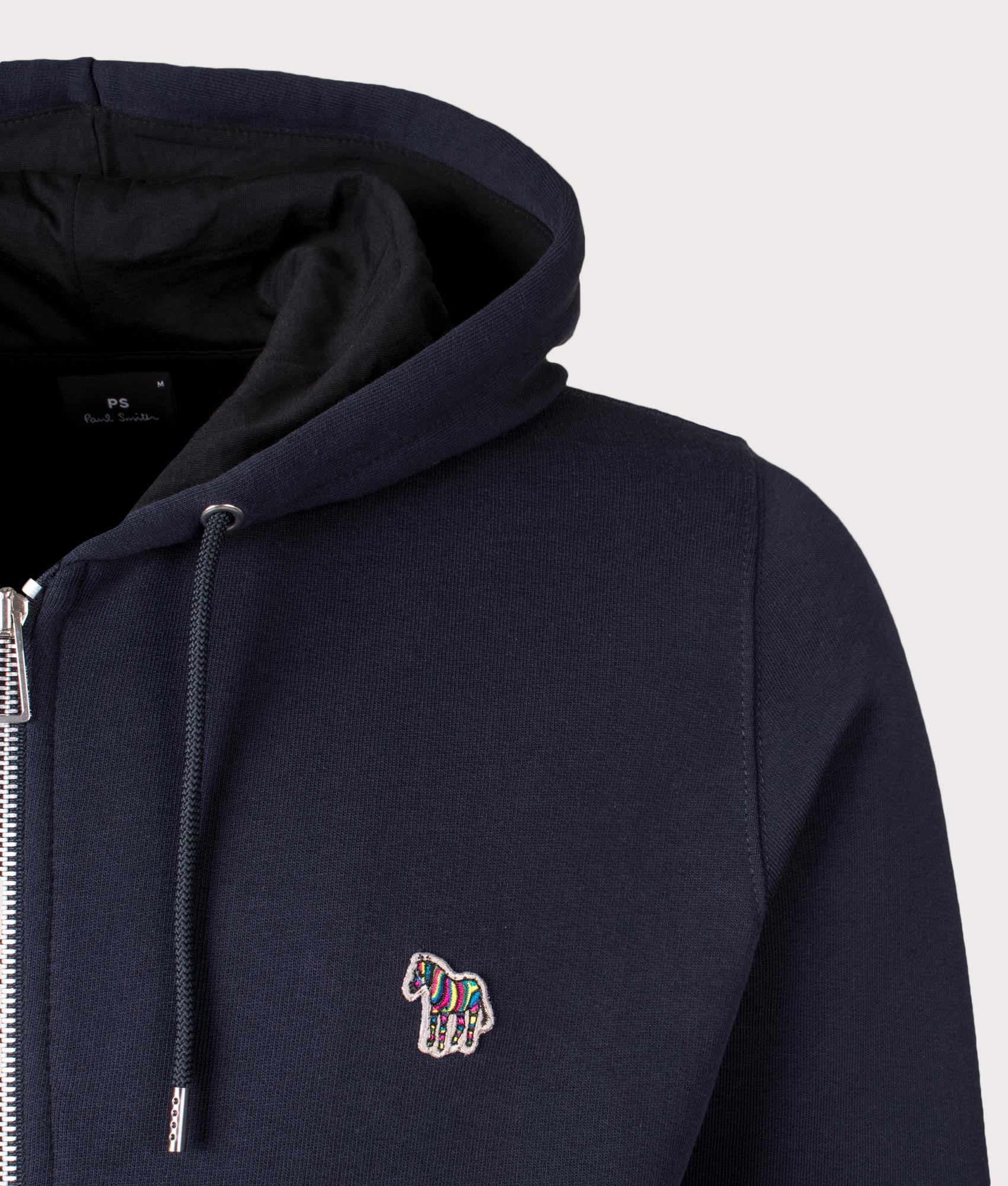 PS Paul Smith Zebra Logo Zip Through Hoodie in Dark Navy at EQVVS Detail Shot