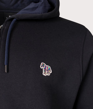 PS Paul smith Zebra Logo Zip Through Hoodie in 79 black detail shot at EQVVS