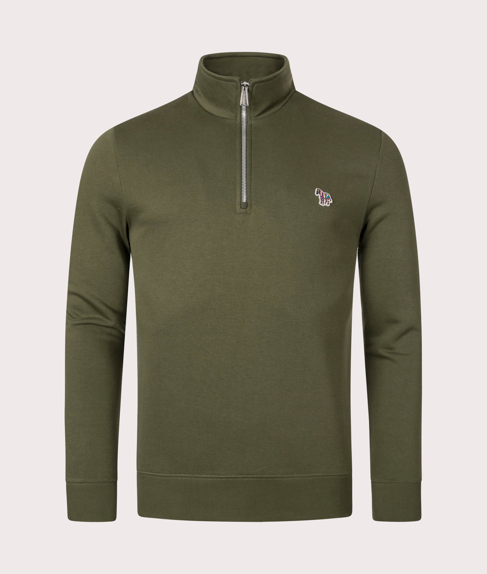 Quarter-Zip-Zebra-Motif-Sweatshirt-Military-Green-PS-Paul-Smith-EQVVS
