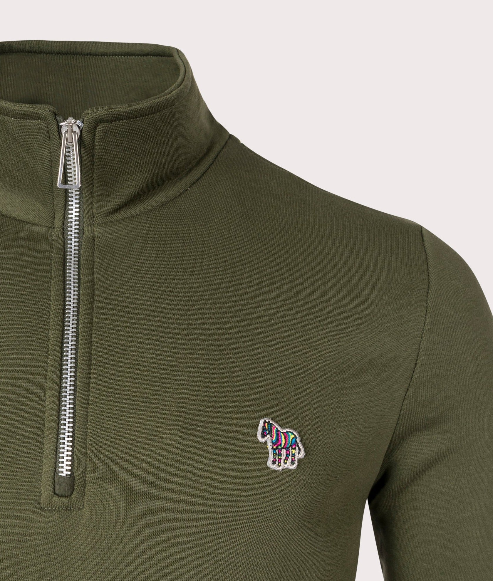 Quarter-Zip-Zebra-Motif-Sweatshirt-Military-Green-PS-Paul-Smith-EQVVS