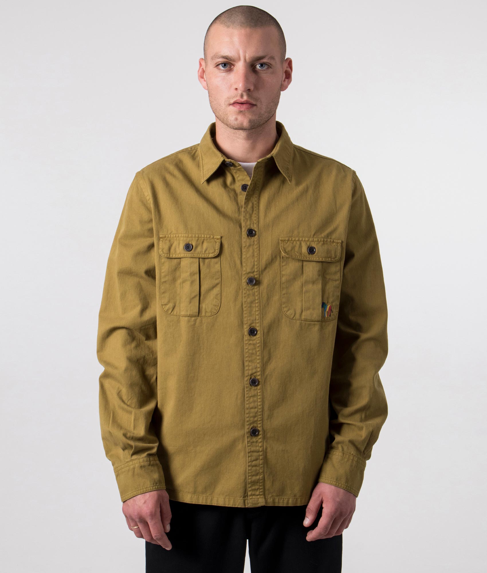 Relaxed-Fit-Broad-Stripe-Zebra-Logo-Shirt-Khaki-PS-Paul-Smith-EQVVS