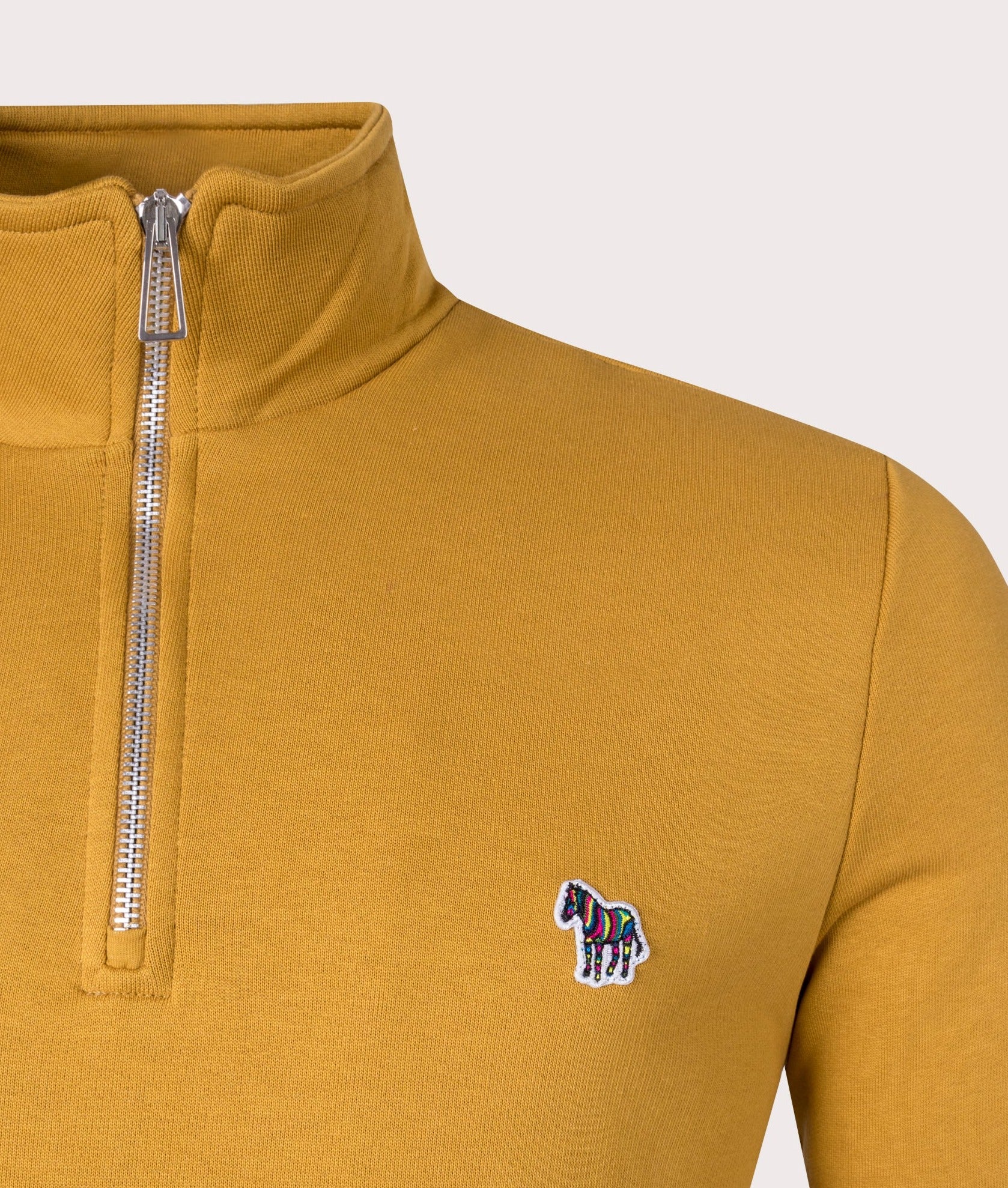 Quarter-Zip-Zebra-Motif-Sweatshirt-Ochre-Yellow-PS-Paul-Smith-EQVVS