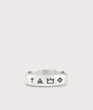 Serge DeNimes, Silver 4 Symbols Ring, Eqvvs Menswear, front shot