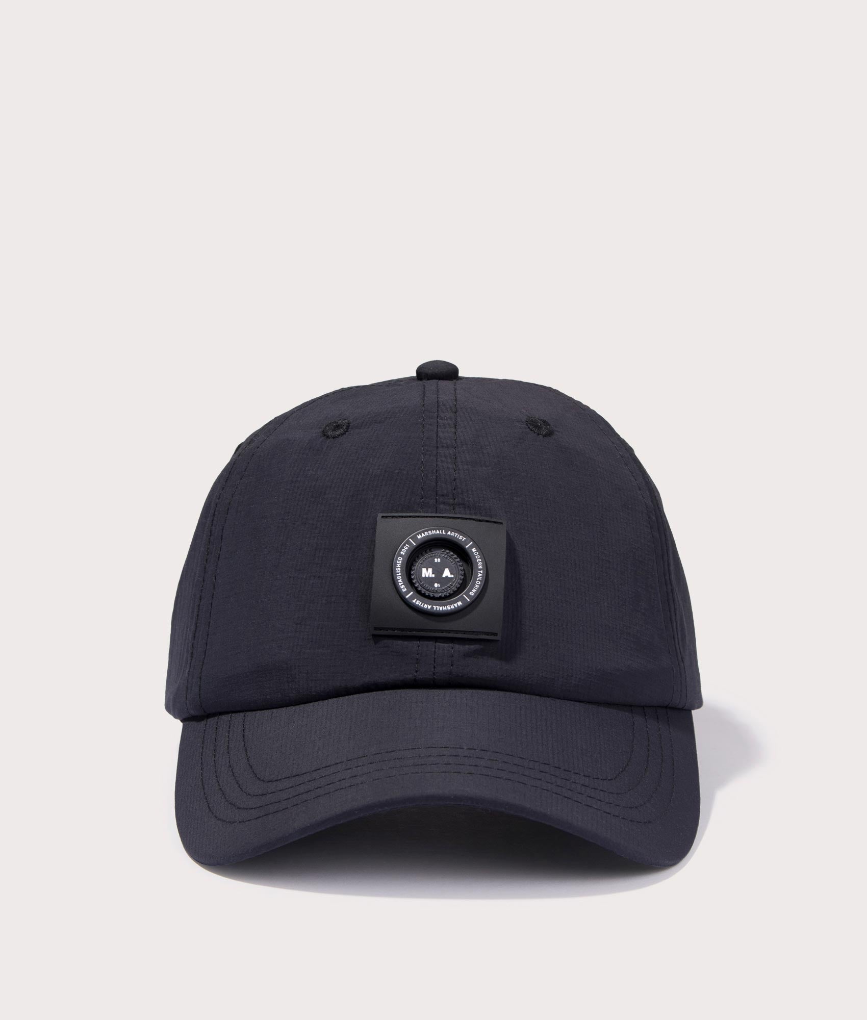 Siren Nylon Ripstop Cap in Black by Marshall Artist. EQVVS Front Angle Shot.