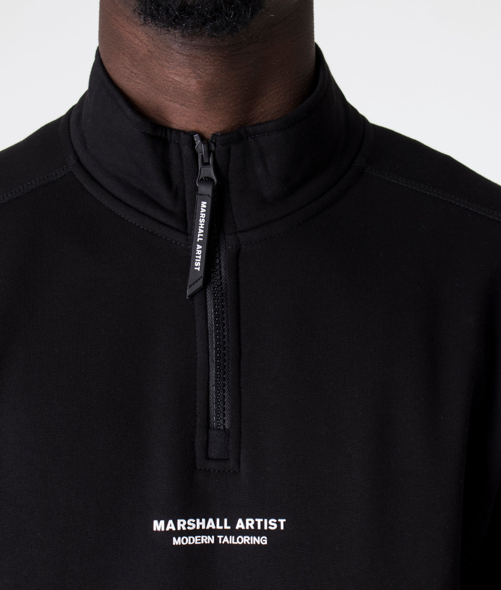 Siren-Quarter-Zip-Sweatshirt-Black-Marhsall-Artist-EQVVS-Detail-Image