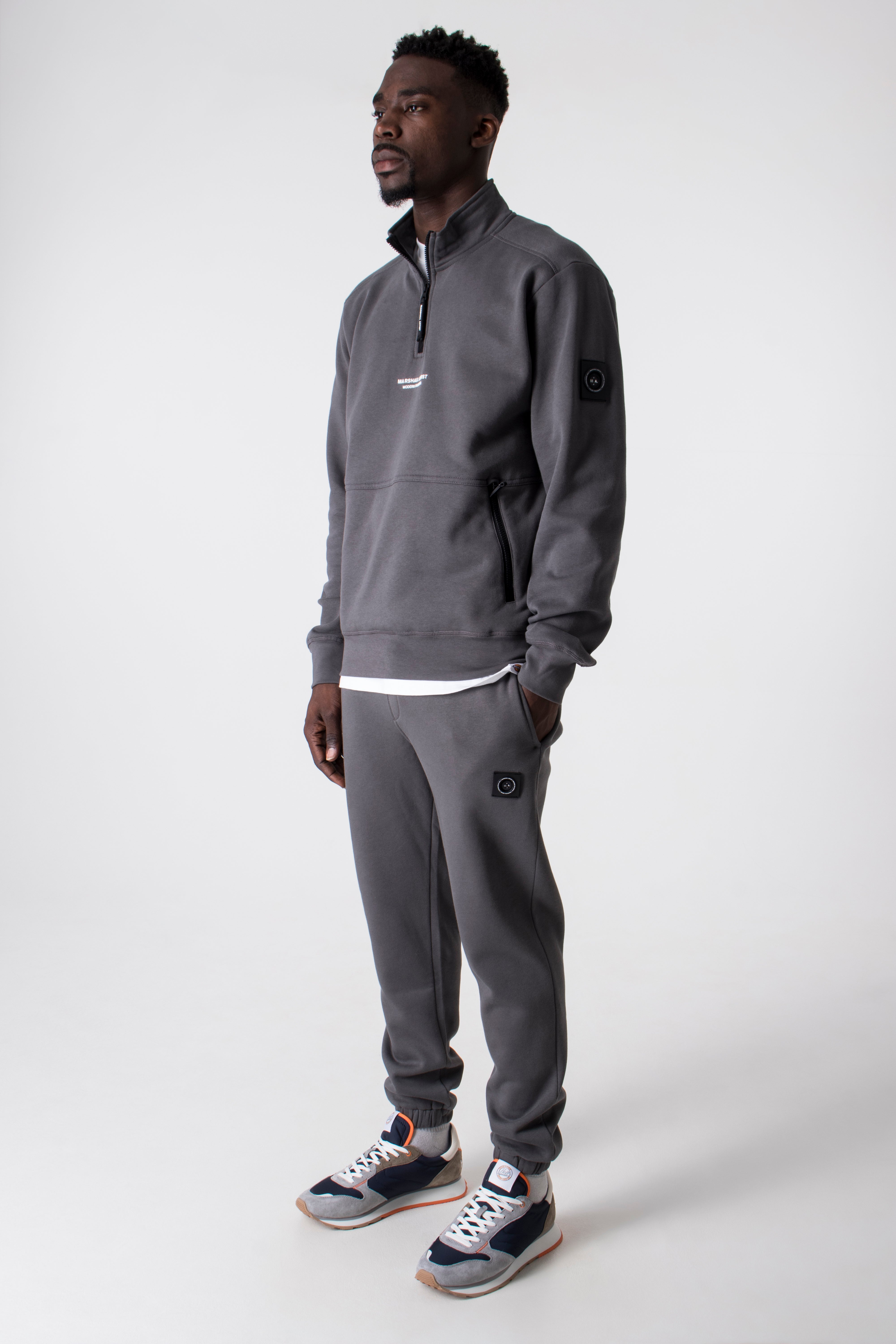 Relaxed-Fit-Siren-Quarter-Zip-Sweatshirt-Gull-Grey-Marshall-Artist-EQVVS-Full-Image