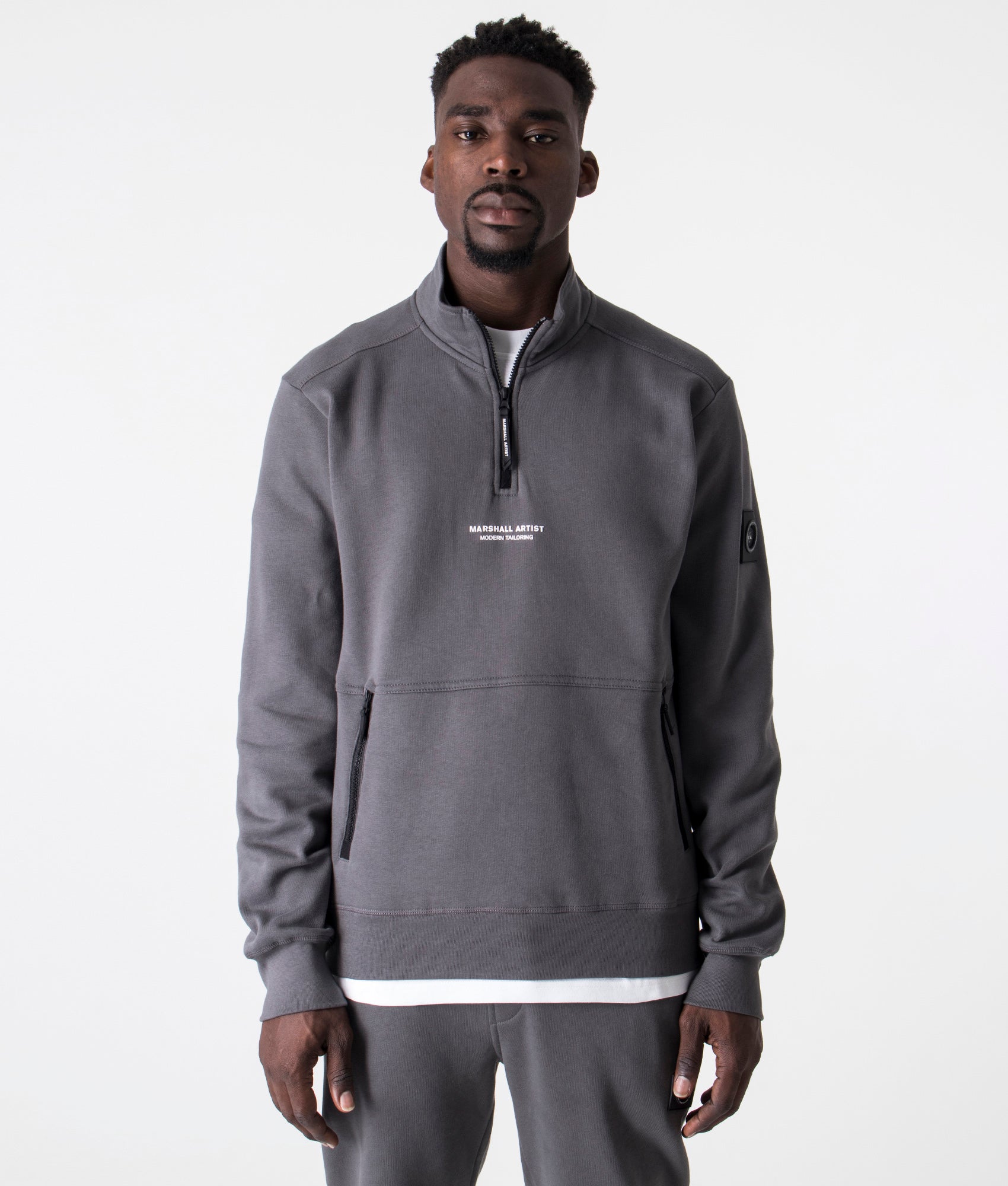 Relaxed-Fit-Siren-Quarter-Zip-Sweatshirt-Gull-Grey-Marshall-Artist-EQVVS-Front-Image
