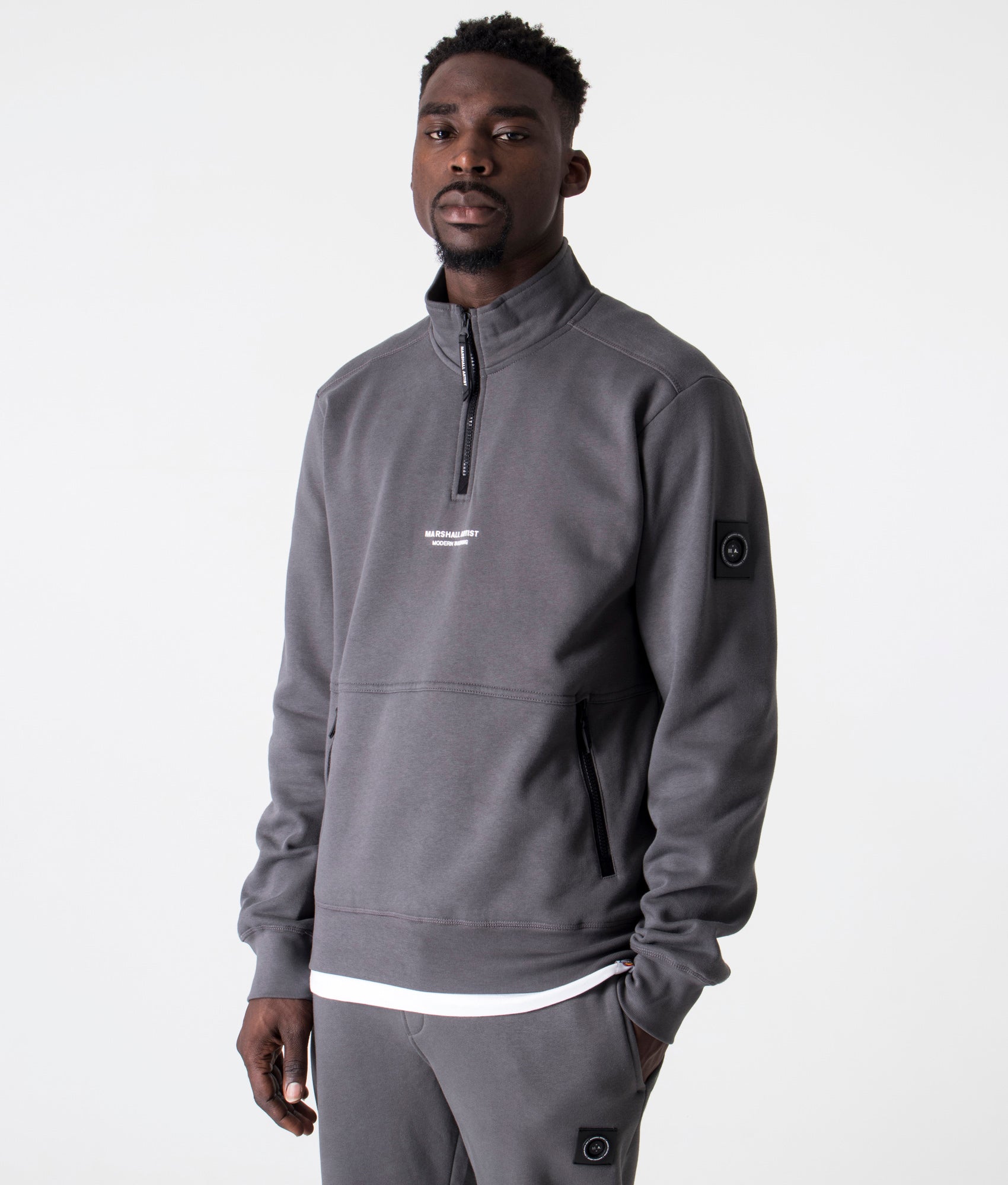 Relaxed-Fit-Siren-Quarter-Zip-Sweatshirt-Gull-Grey-Marshall-Artist-EQVVS-Side-Image