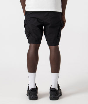 Marshall artist storma cargo short in 001 black with siren logo 100% cotton back shot at EQVVS