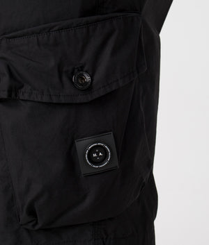 Marshall artist storma cargo short in 001 black with siren logo 100% cotton detail shot at EQVVS