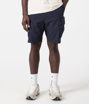 Marshall Artist Storma Cargo Shorts in Navy. Front angle shot at EQVVS. 