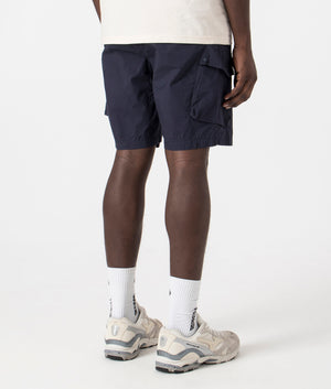 Marshall Artist Storma Cargo Shorts in Navy. Back angle shot at EQVVS. 