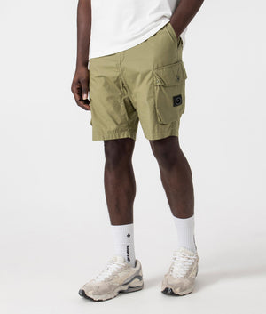 Marshall artist Storma Cargo Shorts in 005 khaki with siren detail 100% cotton side front shot at EQVVS