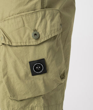Marshall artist Storma Cargo Shorts in 005 khaki with siren detail 100% cotton siren detail shot at EQVVS