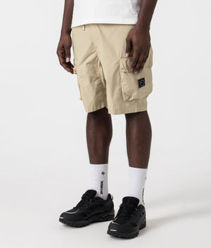 Marshall artist Storma Cargo Shorts in 010 sandstone with siren detail side front shot at EQVVS