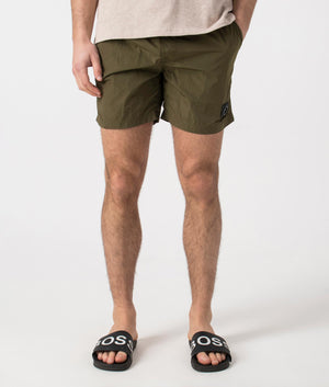 Marshall Artist Krinkle Nylon Siren Swim Shorts in Khaki. Front angle shot at EQVVS.