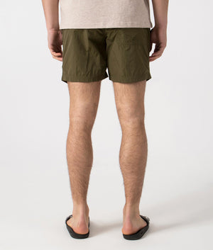 Marshall Artist Krinkle Nylon Siren Swim Shorts in Khaki. Back angle shot at EQVVS.