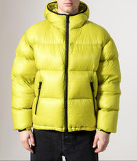 Translucent Hooded Bubble Jacket: Chartreuse 