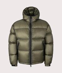 Translucent Hooded Bubble Jacket: Olive 