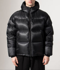 Translucent Hooded Bubble Jacket: Black 