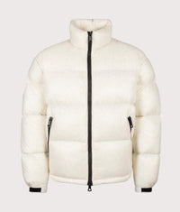 Translucent Funnel Neck Bubble Jacket: Off White 