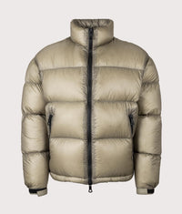 Translucent Funnel Neck Bubble Jacket: Sage 