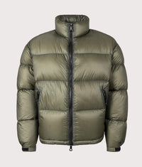 Translucent Funnel Neck Bubble Jacket: Olive 