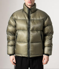Translucent Funnel Neck Bubble Jacket: Olive 