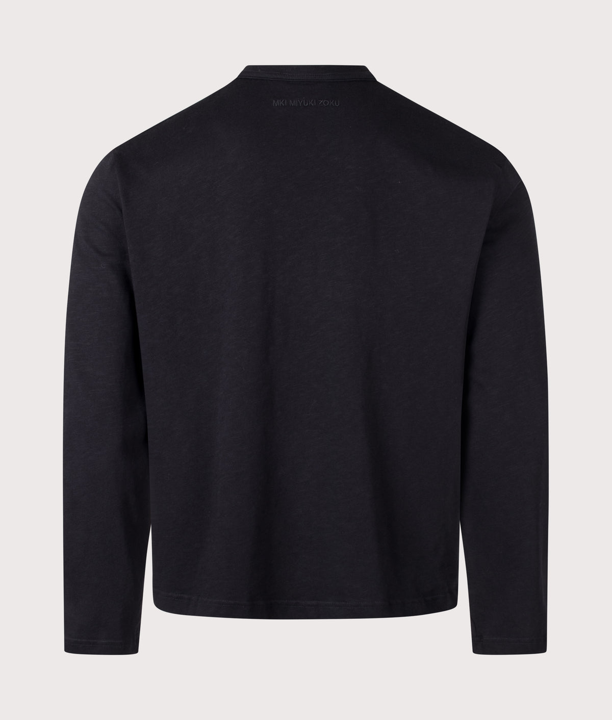MKI MIYUKI ZOKU Relaxed Fit 220 GSM Slub Long Sleeve T-Shirt in Black at EQVVS Menswear. Back shot.
