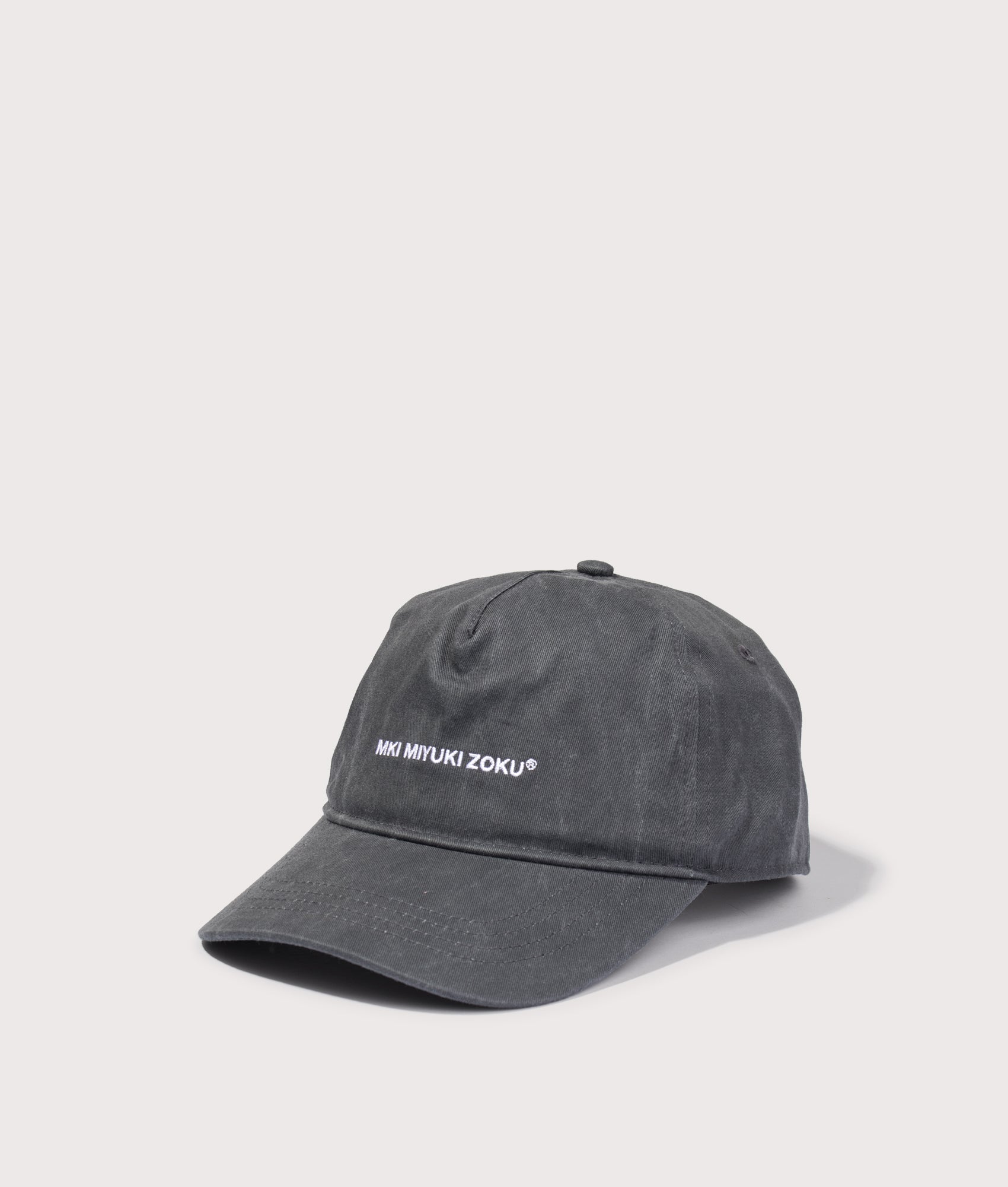 MKI MIYUKI ZOKU V2 Twill Baseball Cap in Pigment Black at EQVVS Menswear. Front angled shot.
