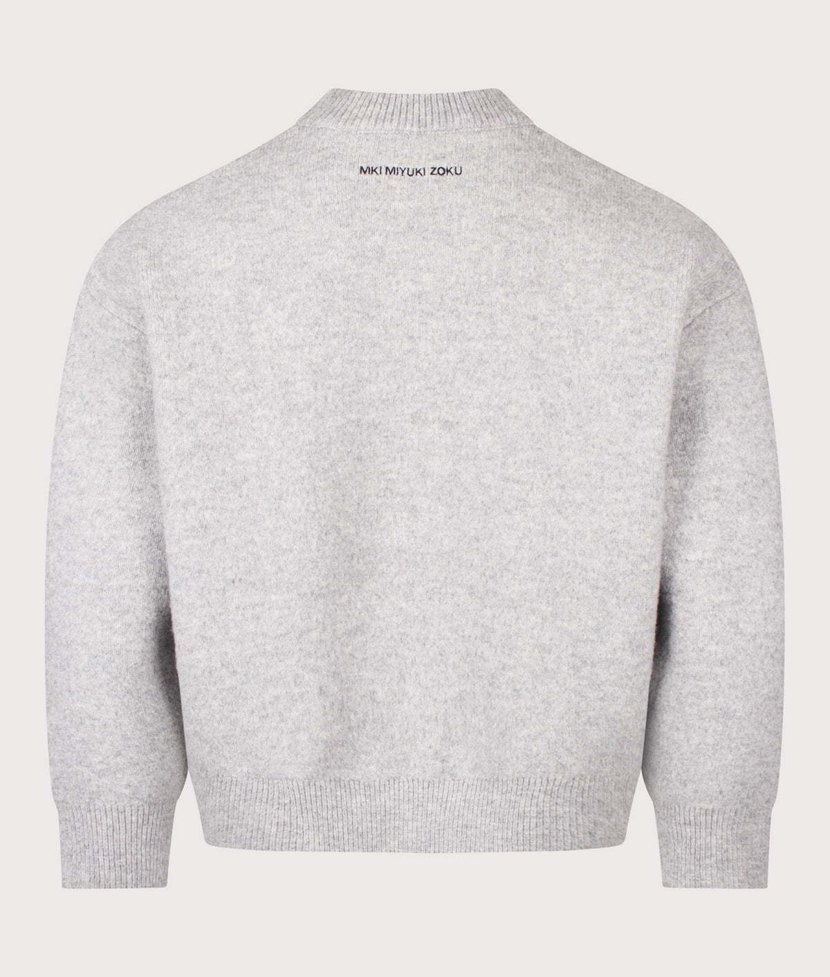 MKI MIYUKI ZOKU Relaxed Box Fit Double Knit Crewneck Jumper in Ash at EQVVS Menswear. Back shot.