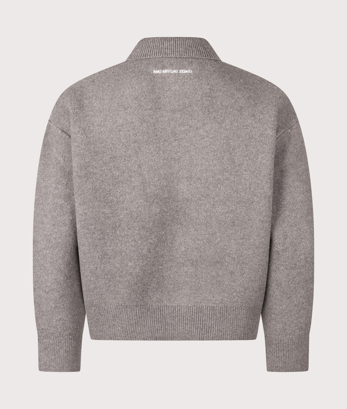 MKI MIYUKI ZOKU Relaxed Box Fit Double Knit Rugby in Brown at EQVVS Menswear. Back shot.