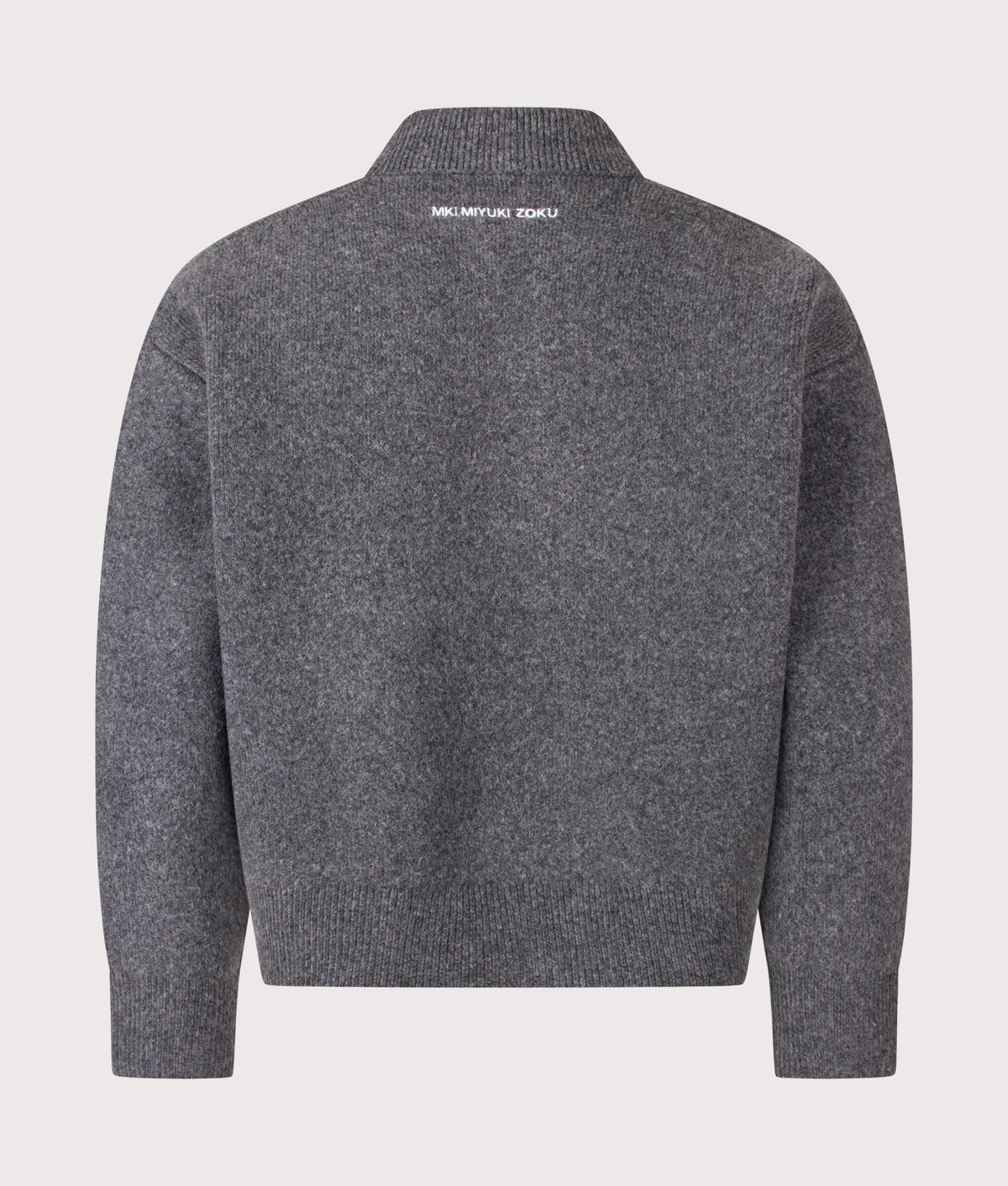 MKI MIYUKI ZOKU Relaxed Box Fit Double Knit Rugby in Charcoal at EQVVS Menswear. Back shot.